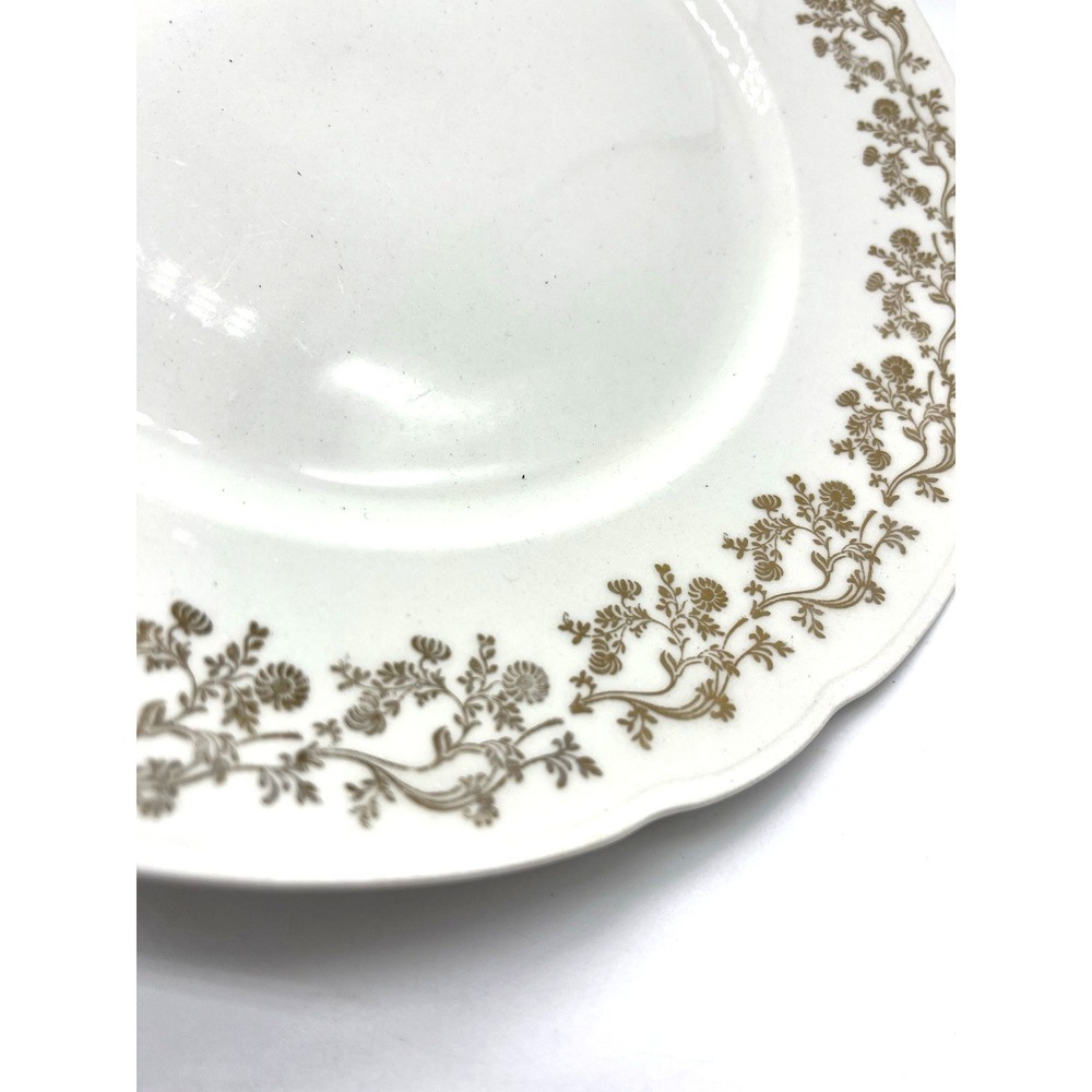 Vintage Ginori Style Dinner Cake Serving Plate White Gold Floral Flower Edge 9"